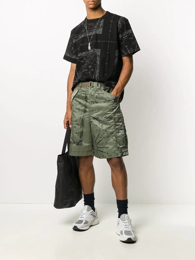 Sacai Cosmic Print Cargo Shorts In Green