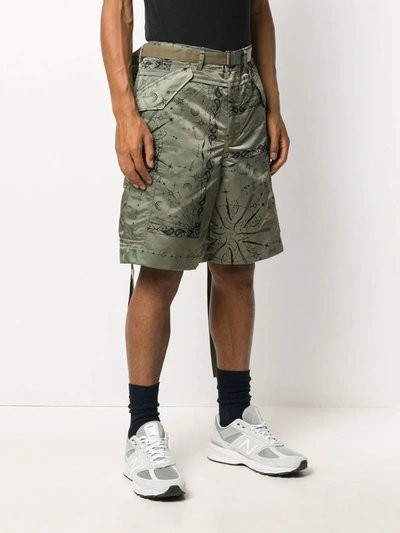 Sacai Cosmic Print Cargo Shorts In Green