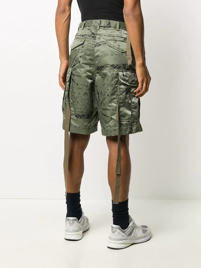 Sacai Cosmic Print Cargo Shorts In Green