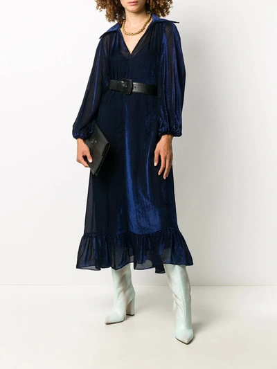 Shop Fendi Velvet-effect Flared Midi Dress In Blue