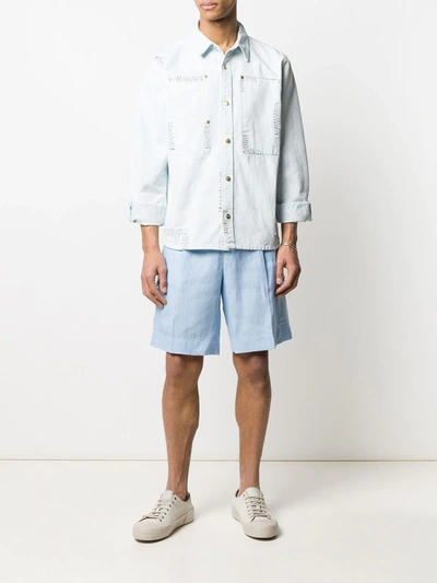 Dolce & Gabbana Bermuda Cargo Shorts In Linen In Blue
