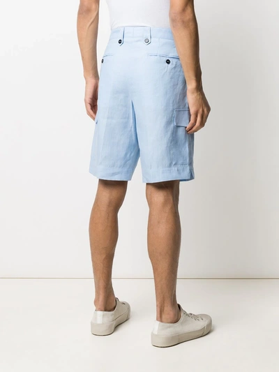 Dolce & Gabbana Bermuda Cargo Shorts In Linen In Blue
