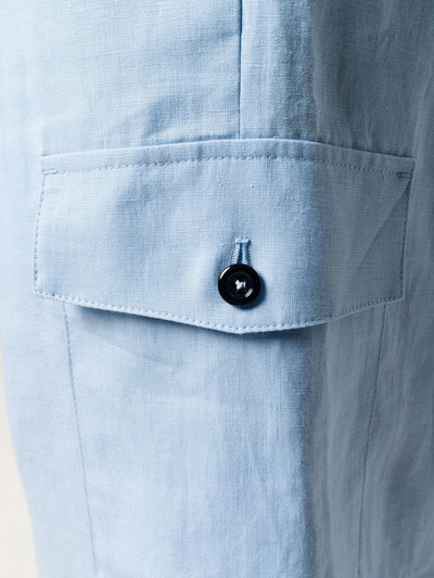 Dolce & Gabbana Bermuda Cargo Shorts In Linen In Blue
