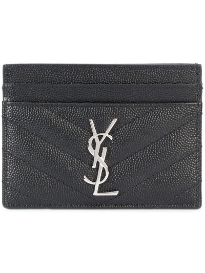 Shop Saint Laurent Monogram Grained-leather Cardholder In Black