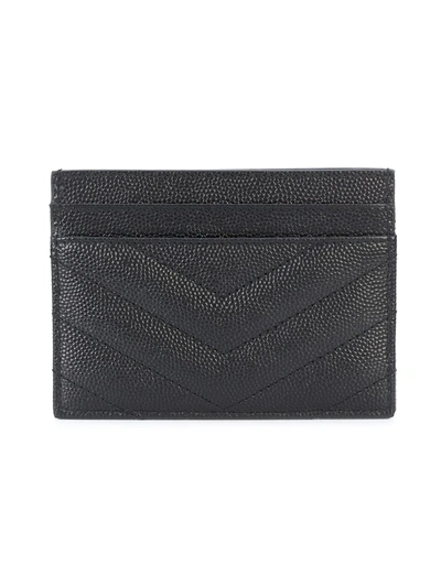 Shop Saint Laurent Monogram Grained-leather Cardholder In Black