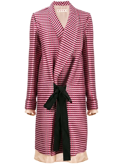 Shop Marni Oversized Striped Coat In Pink