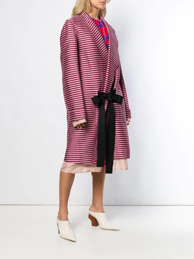 Shop Marni Oversized Striped Coat In Pink