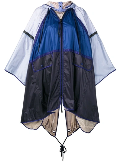 Shop Moncler Colour Block Hooded Cape In Blue