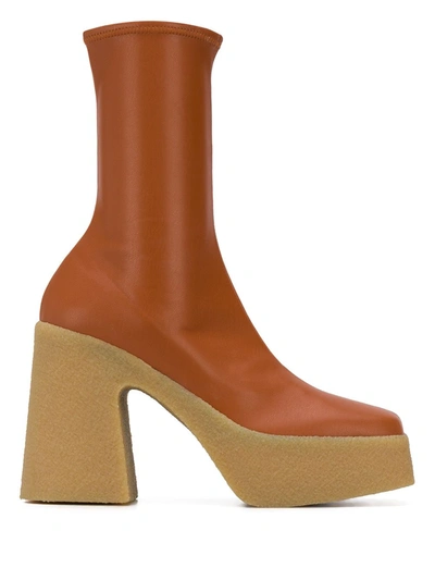 Shop Stella Mccartney Sock-style Platform 120mm Ankle Boots In Brown