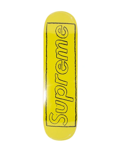 Shop Supreme X Kaws Chalk Logo Skateboard In Gelb
