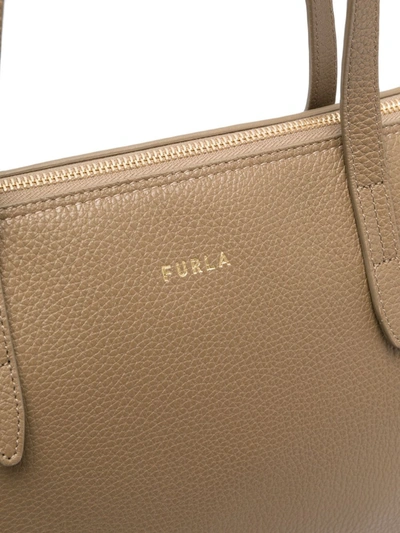 Shop Furla Zip-up Leather Tote Bag In Brown
