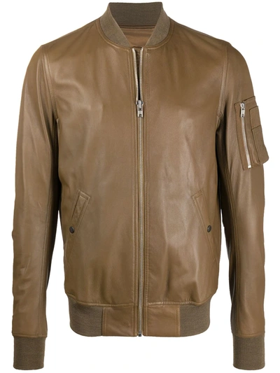 Shop Rick Owens Zipped Biker Jacket In Brown