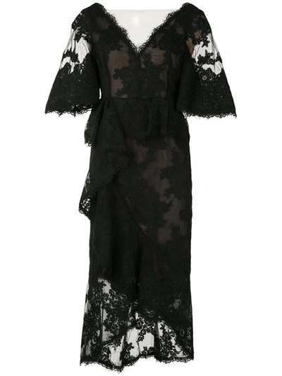 Shop Marchesa Sheer Lace Cocktail Dress In Black