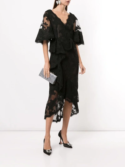 Shop Marchesa Sheer Lace Cocktail Dress In Black