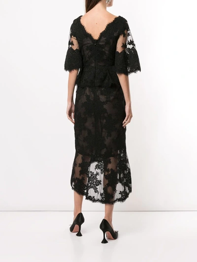 Shop Marchesa Sheer Lace Cocktail Dress In Black