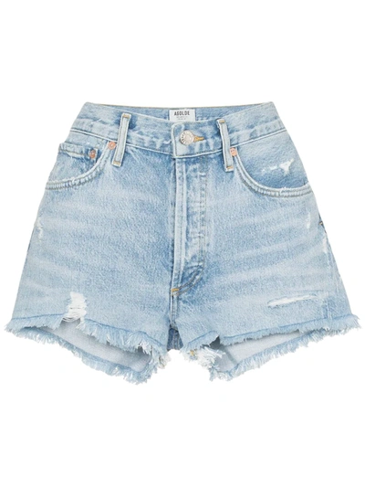 Shop Agolde Distressed Denim Shorts In Blue