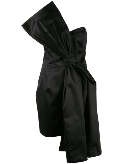 Shop Paule Ka Satin Bow Dress In Black