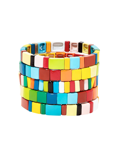 Shop Roxanne Assoulin Rainbow Brite Set Of Five Bracelets In Blue