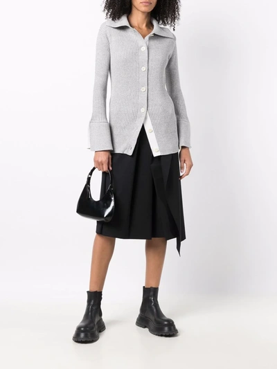 Shop Sacai Ribbed-knit Button-fastening Cardigan In Grau