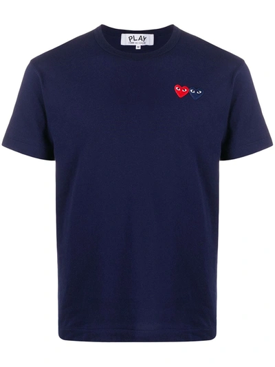 Shop Comme Des Garçons Play Heart Patch Short Sleeve T-shirt In Blue