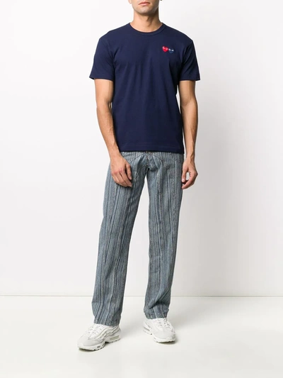 Comme Des Garçons Play Double Heart Patch Cotton Jersey T-shirt In Blue
