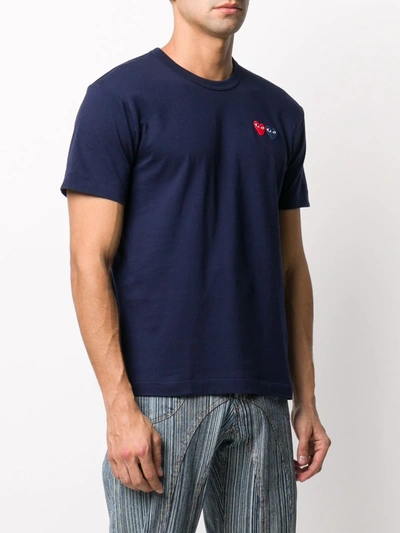 Comme Des Garçons Play Double Heart Patch Cotton Jersey T-shirt In Blue