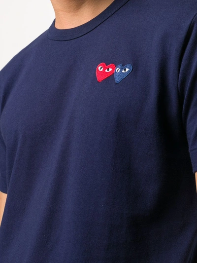 Comme Des Garçons Play Double Heart Patch Cotton Jersey T-shirt In Blue