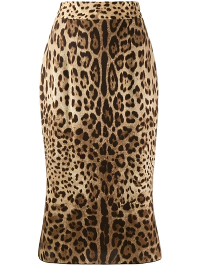 Shop Dolce & Gabbana Leopard-print Pencil Skirt In Neutrals