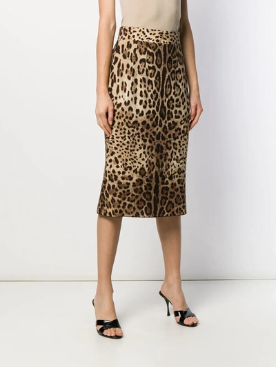 Dolce & Gabbana Leopard-print Silk-blend Charmeuse Pencil Skirt In Neutrals