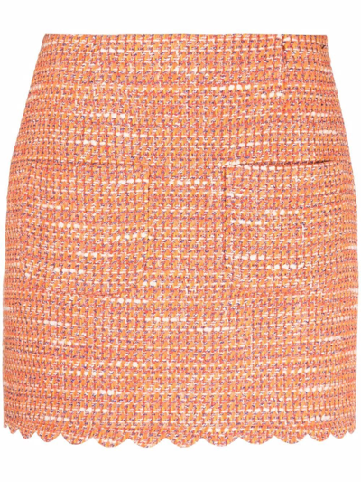 Shop Maje Scallop Knitted Skirt In Orange