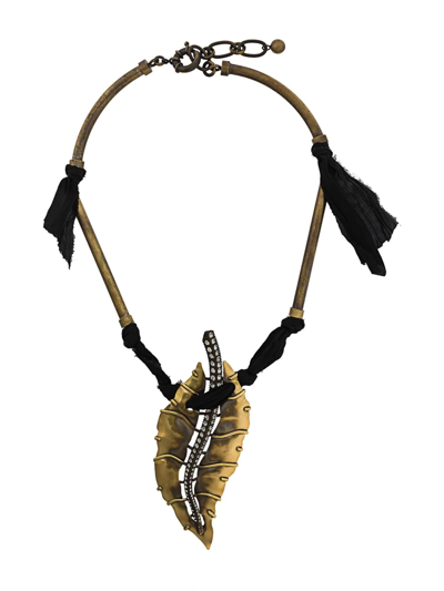 Shop Lanvin Leaf Pendant Necklace In Black