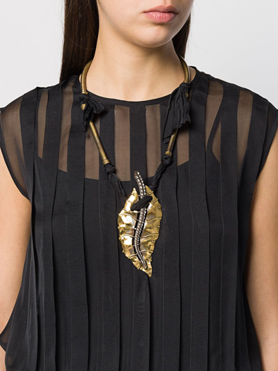 Shop Lanvin Leaf Pendant Necklace In Black