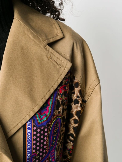 Shop Versace Jeans Couture Paisley Leopard Accent Trench Coat In Neutrals