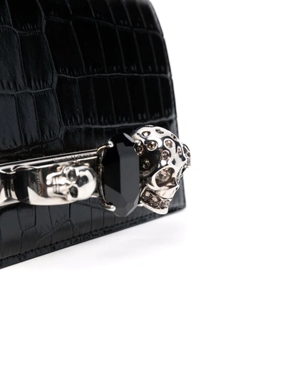 Shop Alexander Mcqueen Skull-embroidered Crocodile-effect Crossbody Bag In Black