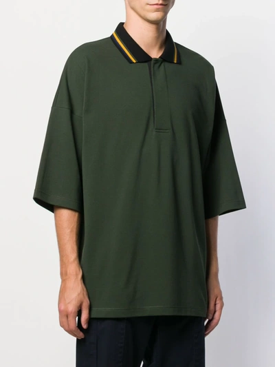 Shop Bottega Veneta Striped Collar Polo Shirt In Green