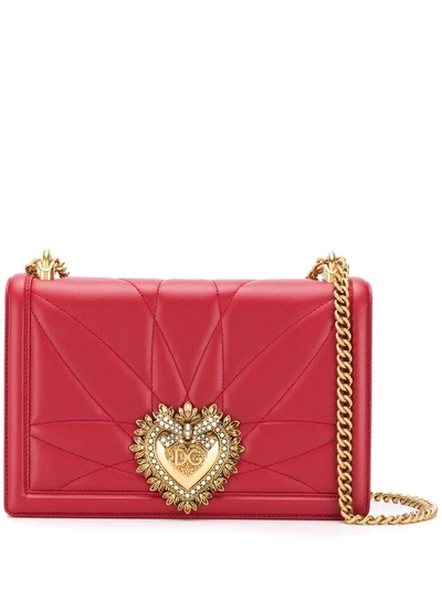 Shop Dolce & Gabbana Large Devotion Quilted Crossbody Bag In Red