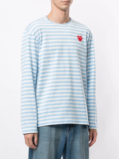 Shop Comme Des Garçons Play Striped Long Sleeve Top In Blue