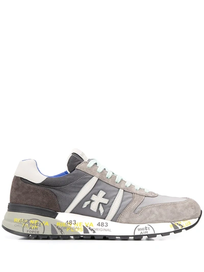 Shop Premiata Lander Stamped Sole Sneakers In Grey