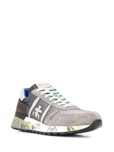 Shop Premiata Lander Stamped Sole Sneakers In Grey