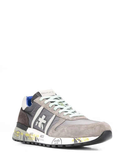 Premiata Lander Sneakers In Grey Suede And Fabric In Gray