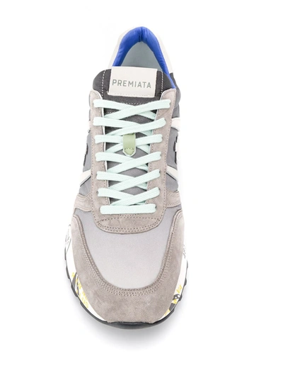 Premiata Lander Sneakers In Grey Suede And Fabric In Gray