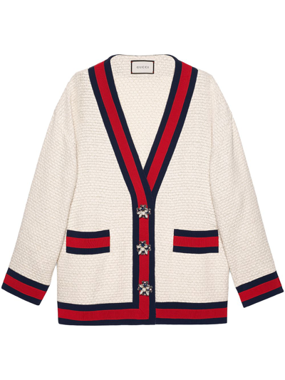 Shop Gucci Oversize Tweed Cardigan Jacket In Neutrals