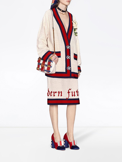Shop Gucci Oversize Tweed Cardigan Jacket In Neutrals