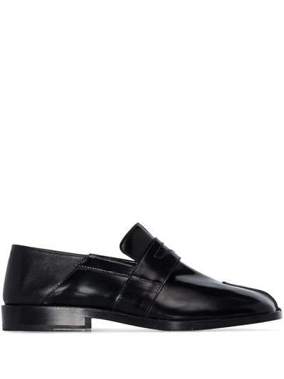 Maison Margiela 20mm Tabi Brushed Leather Loafers In Black