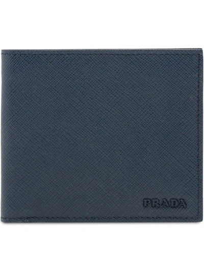 Shop Prada Leather Logo Wallet In Blue