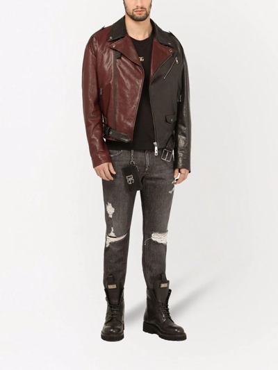 Shop Dolce & Gabbana Two-tone Biker Jacket In Black