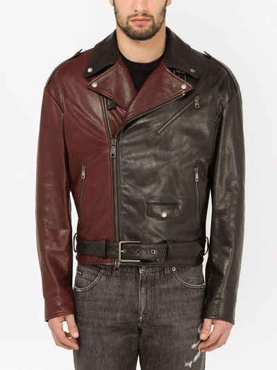 Dolce & Gabbana Two-tone Biker Jacket In Black