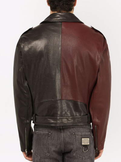 Dolce & Gabbana Two-tone Biker Jacket In Black