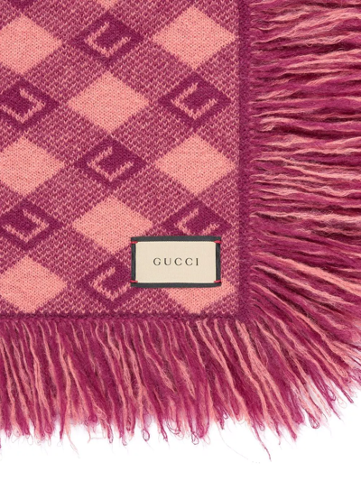 Shop Gucci Logo-intarsia Checked Blanket In Pink