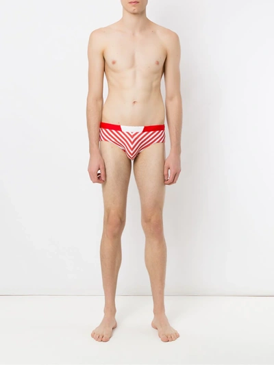 Shop Amir Slama Striped Swim Briefs In Red